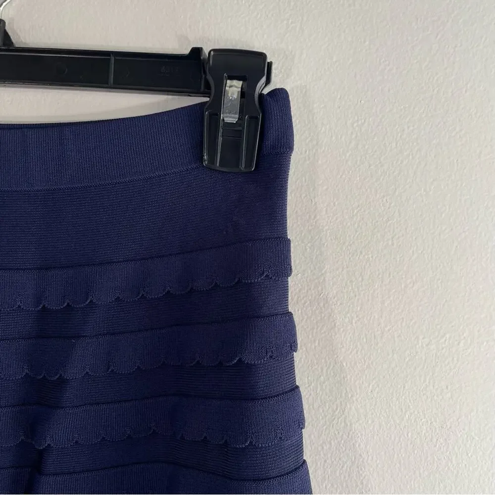 Lilly Pulitzer Olive Sweater Navy Blue Scallop Knit Skirt XS